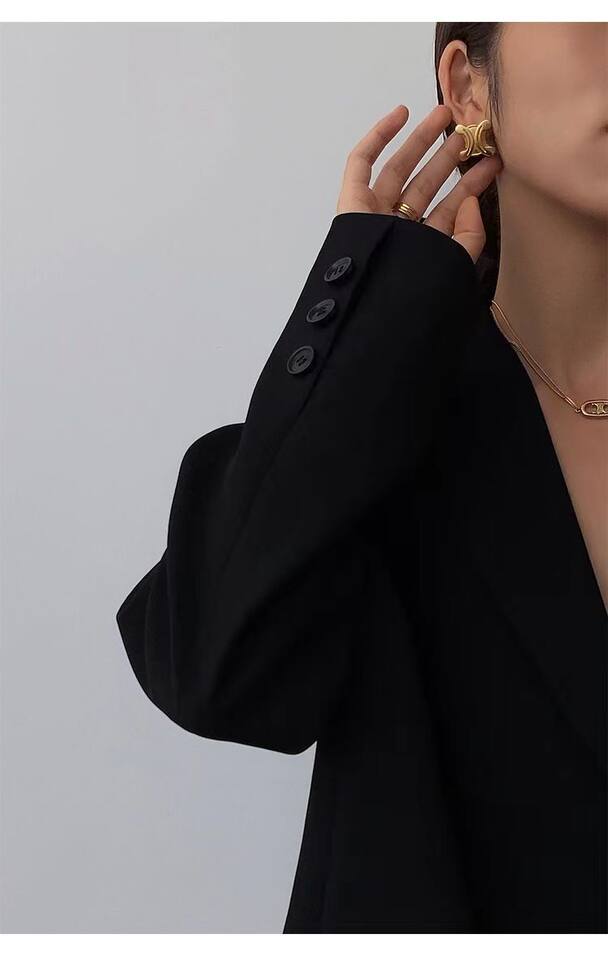 Áo blazer nữ dáng suông cổ vest hai nút tay dài phong cách Hàn Quốc — Màu đen [mẫu chất lượng cao], Nâu, màu xanh đậm, màu xám đậm chi tiết 13