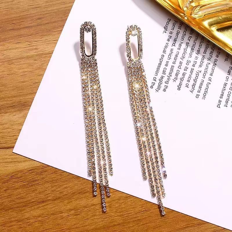 1 Pair Elegant Lady Streetwear Geometric Plating Inlay Alloy Rhinestones Drop Earrings display picture 3