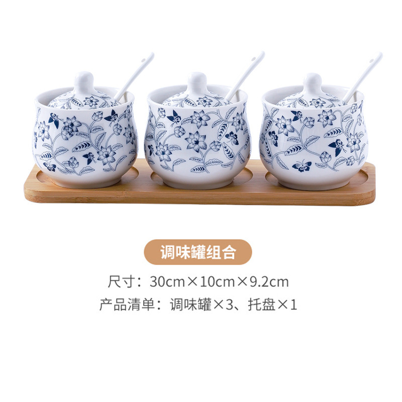 饭店家用陶瓷耐高温辣椒罐醋壶酱油壶味精罐盐罐调味罐酱油醋送勺|undefined