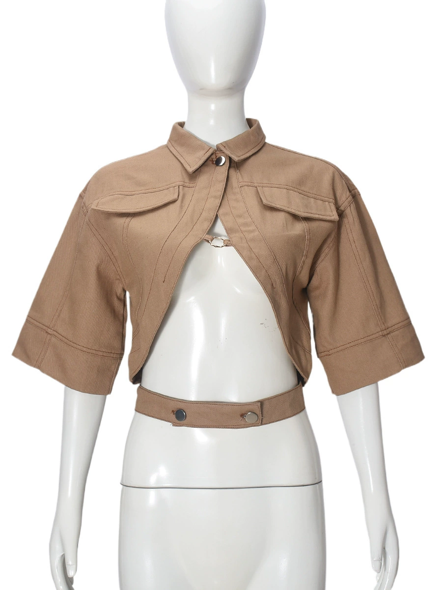 Cropped Half‑Sleeve Jacket (Nazada) Women's Short Turn‑Down Collar, Autumn/Winter Pocketed
