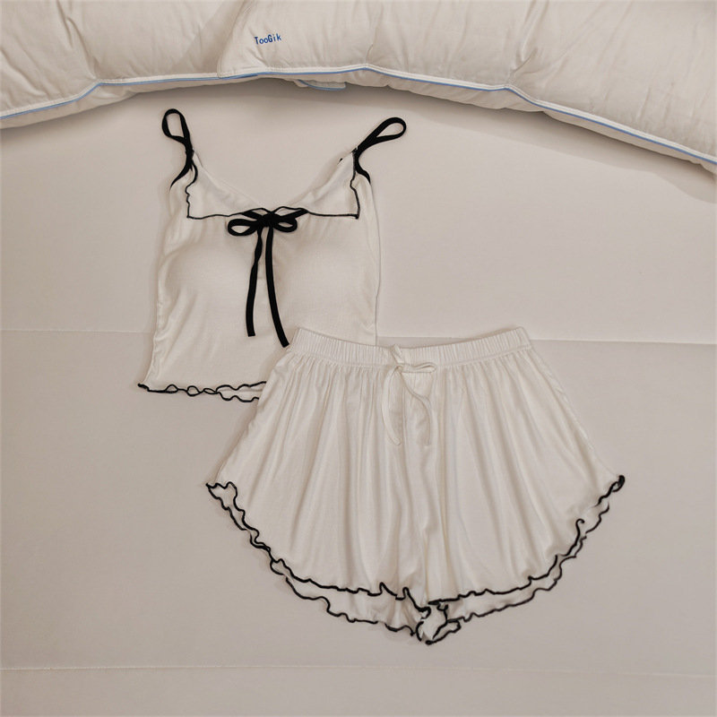 Pajamas Women's Summer with Chest Pad Pure Desire Style Sling Shorts Two-piece New Style Sweet Simple Modal Home Clothes