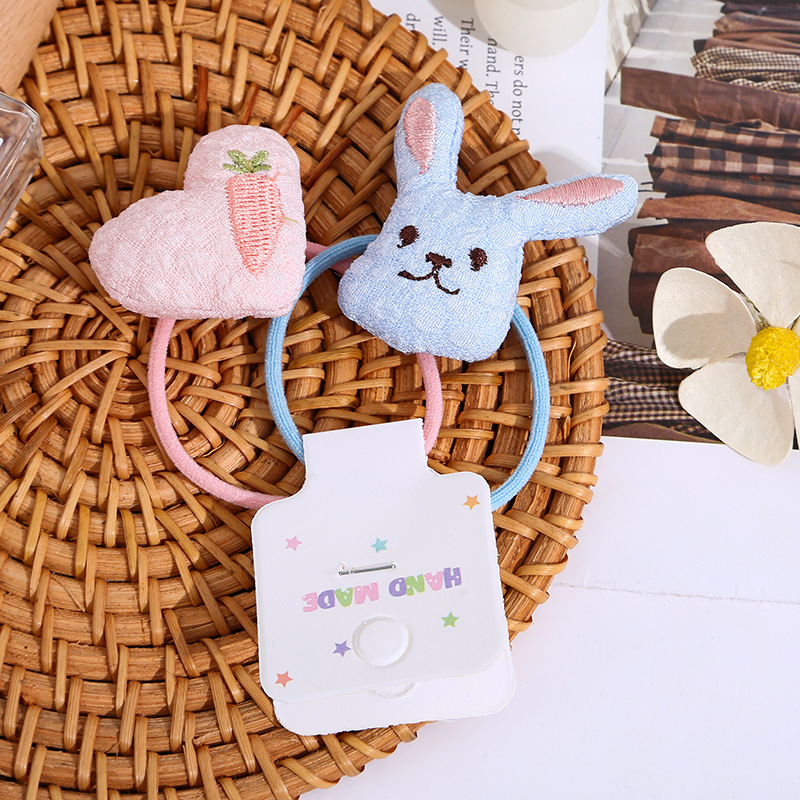 Hermosos niños dibujos animados coloridos conejo anillo de cabello dos paquetes suaves no dañan cabello de invierno niñas cuerdas de cabeza de cola de caballo