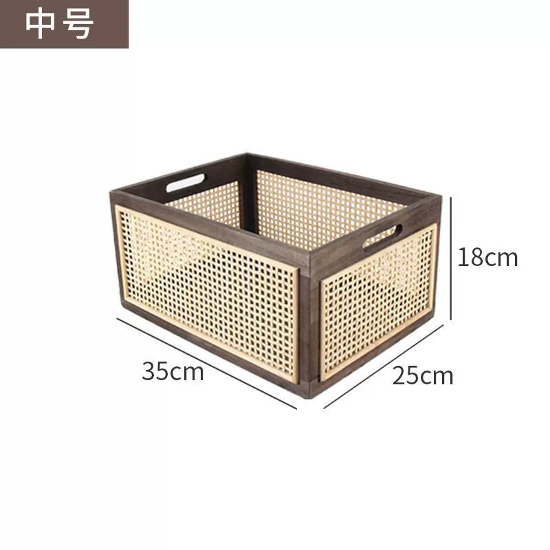 Retro table storage box from natural wood, storage basket, storage system