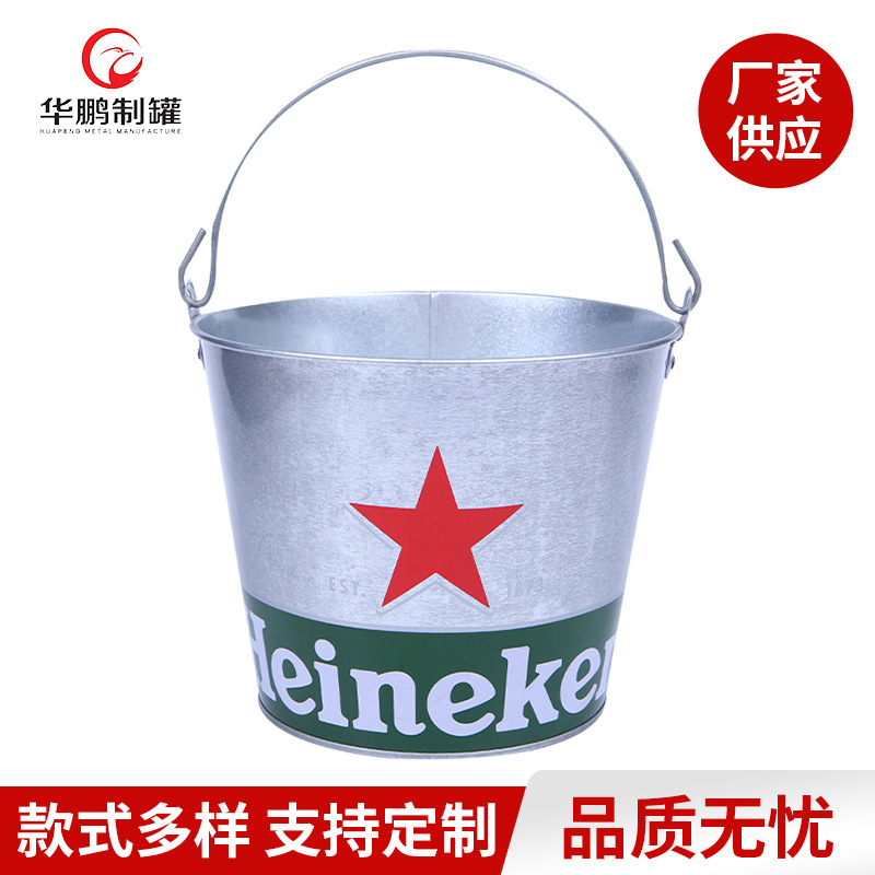 厂家镀锌铁冰桶5L冰桶镀锌铁金属啤酒冰桶马口铁圆形水桶批发