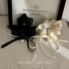 小香風珍珠飄帶發圈氣質百搭公主風扎發頭繩法式高彈力小腸圈皮筋