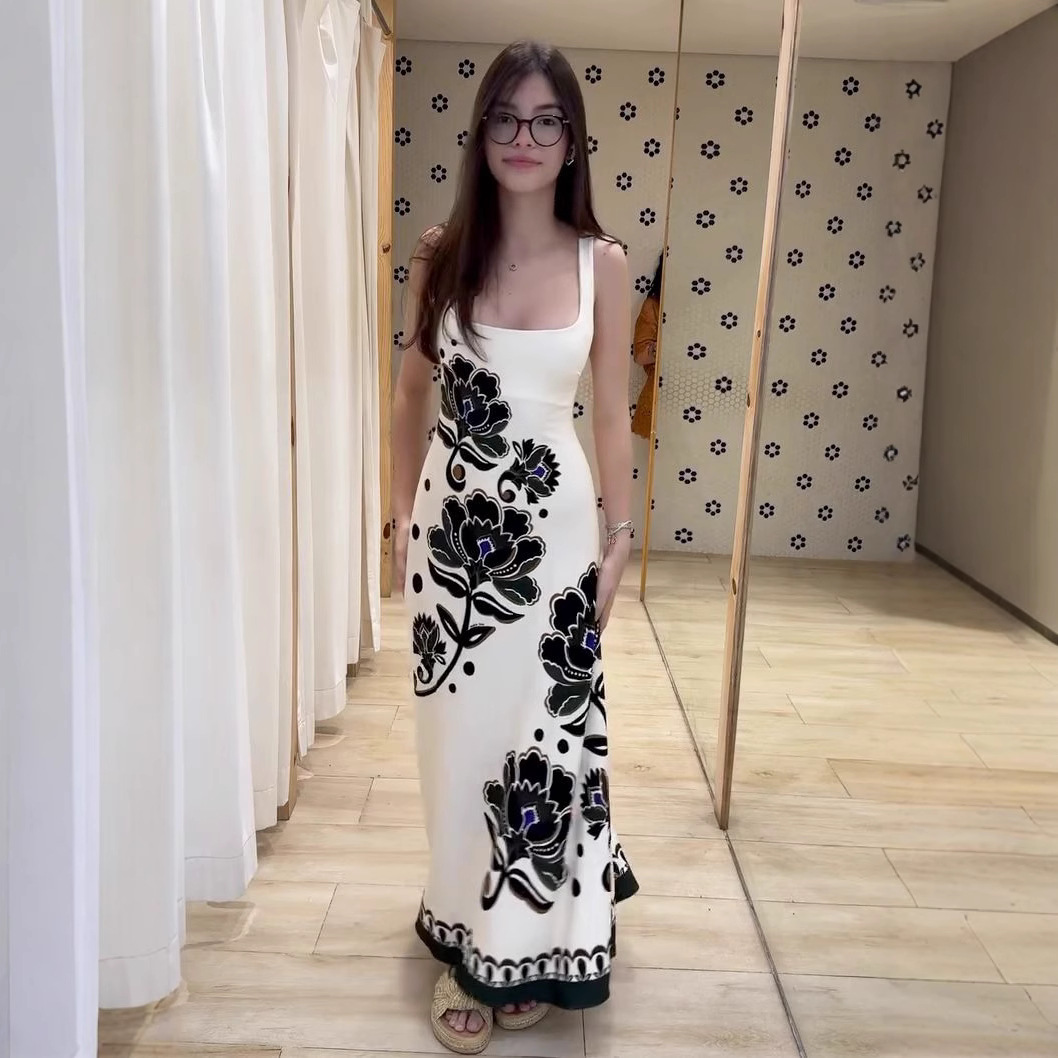 Summer retro black long skirt sleevless