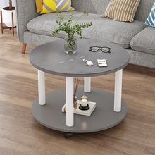 圆形岩板茶几小户型加带脚轮可移动客厅家用现代简约小茶几桌子