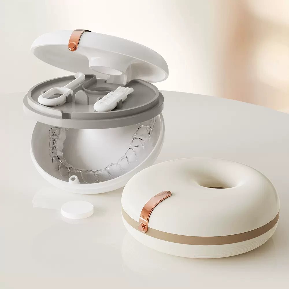 甜甜圈牙套收纳盒隐形牙套牙齿矫正保持器收纳盒便携假牙存放盒