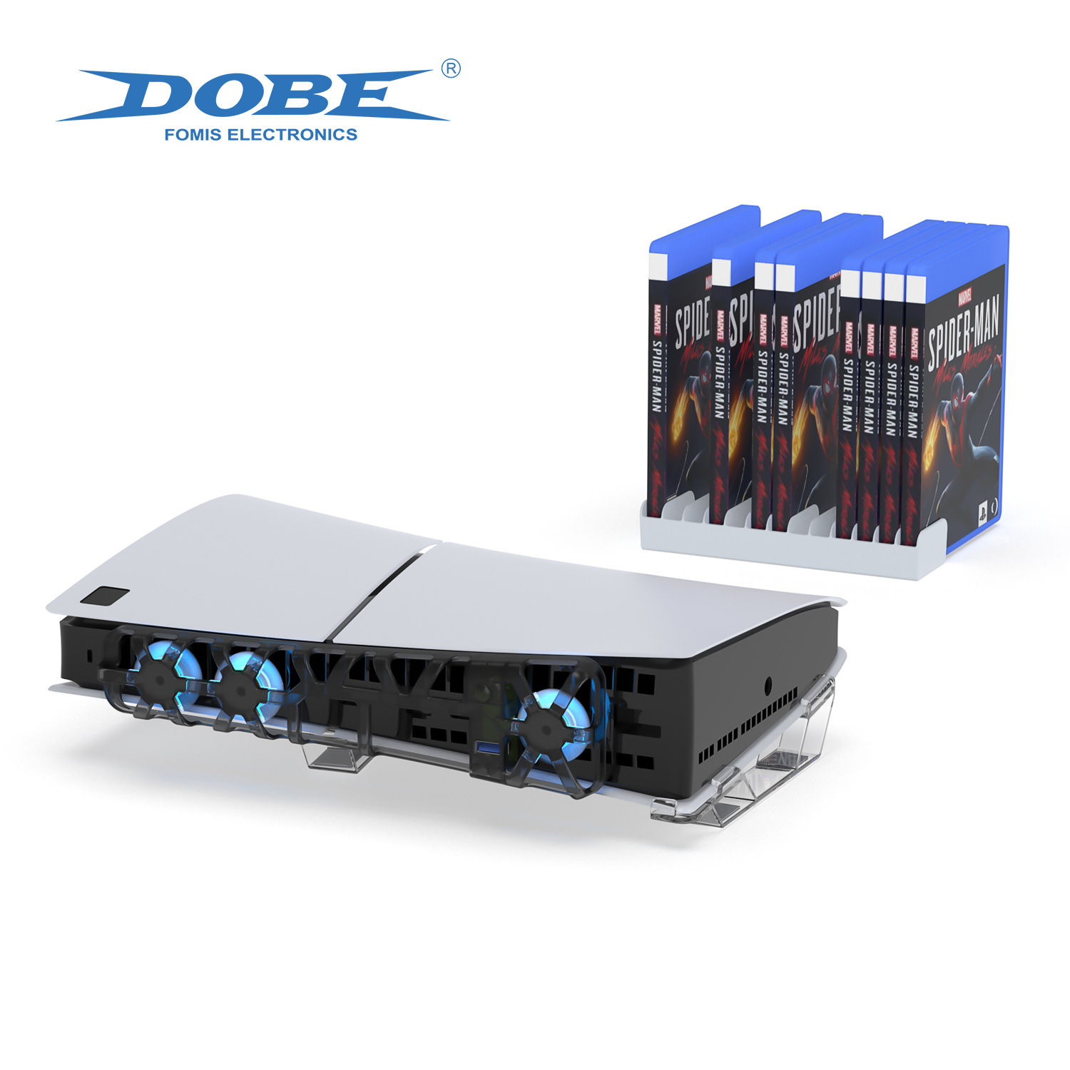 PS5slim host ventilador de enfriamiento PS5slim soporte horizontal con soporte de almacenamiento de caja de tarjeta de juego juego juego tres en uno