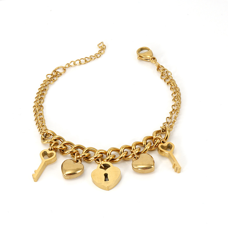 Bracelets Classification 304 Stainless Steel Chain Material Simple Style Heart Shape Key Titanium Steel Bracelets
