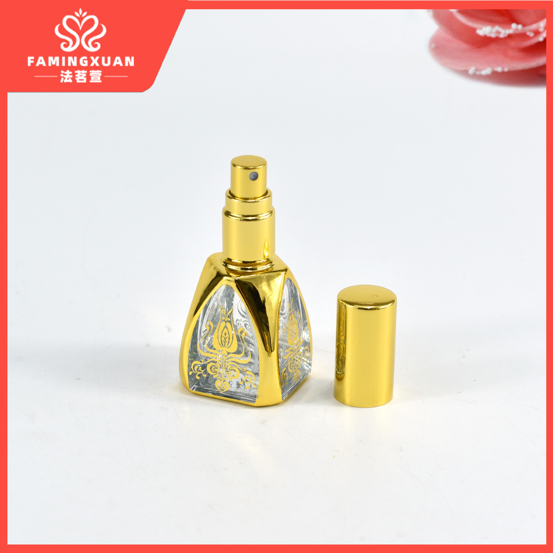 Botella de Perfume Recargable Fa Mingxuan, Botella Vacía para Perfume al por Mayor, Botella de Perfume Vacía de Vidrio con Pulverizador y Estampado Dorado de 12 ml