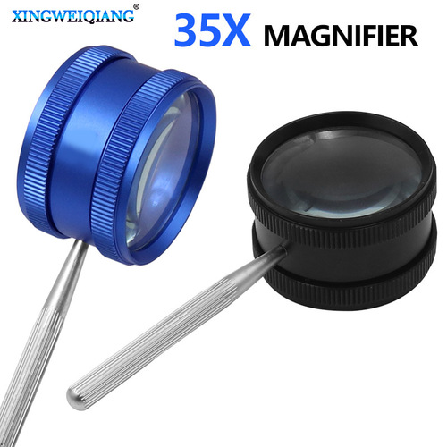 35 times 50mm high magnification antique jewelry amber identification reading handheld metal cylinder magnifying glass with lens cleaning cloth