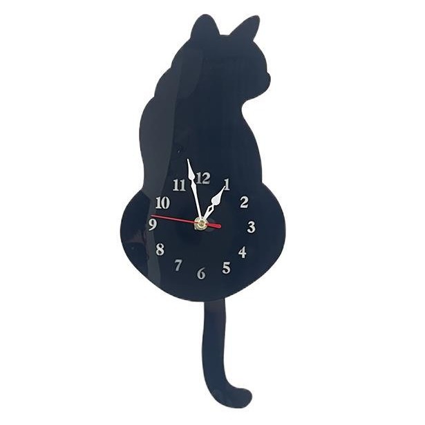 Reloj de pared de gato de cola mecedora moderno simple personalidad creativa biónica reloj real creativo de dibujos animados lindo hogar mudo colgante