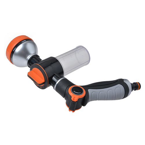 Thumb push multi-function nozzle household watering flower brush car wash water gun foam watering can 8 functions adjustable