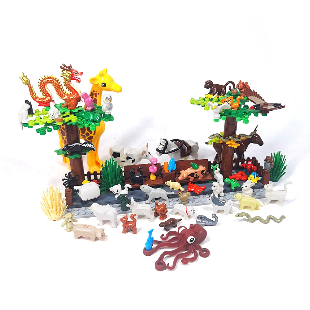 Совместимость с отечественной мозаикой MOC строительный блок игрушка коза Чайка Пингвин рыба овца печать животных ферма DIY части