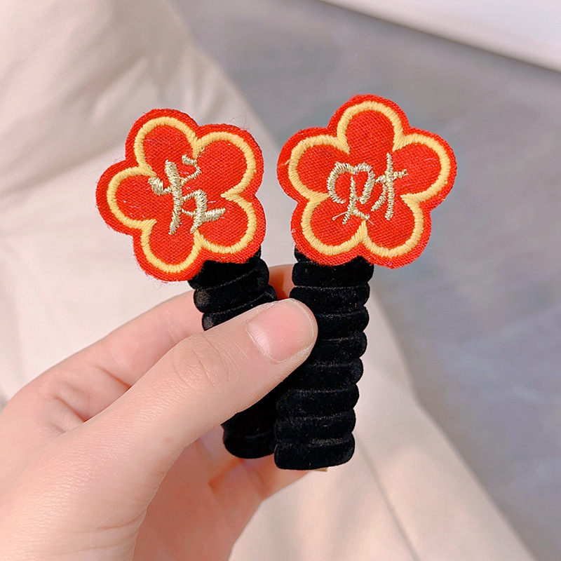 Felpa Año Nuevo accesorios para el cabello para niños línea telefónica rica banda para el cabello cuerda para el cabello Velvet Cherry Bow banda de goma banda para el cabello