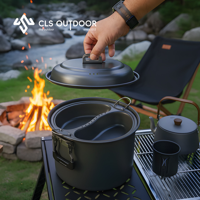 Outdoor Camping Multi-Functional All-In-One Pot, Portable Soup Cooking, Rice Steaming, Barbecue Stove, Stewing, Outdoor Cooking Pot Set, Home Use