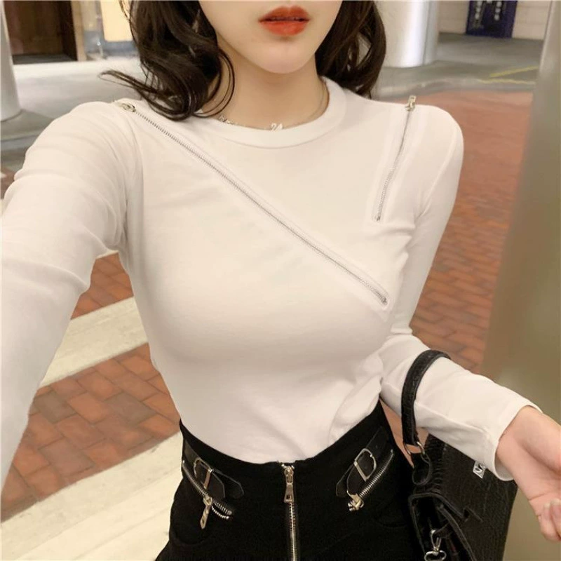 Short base body-friendly long-sleeve with zipper, Korean style, slim fit