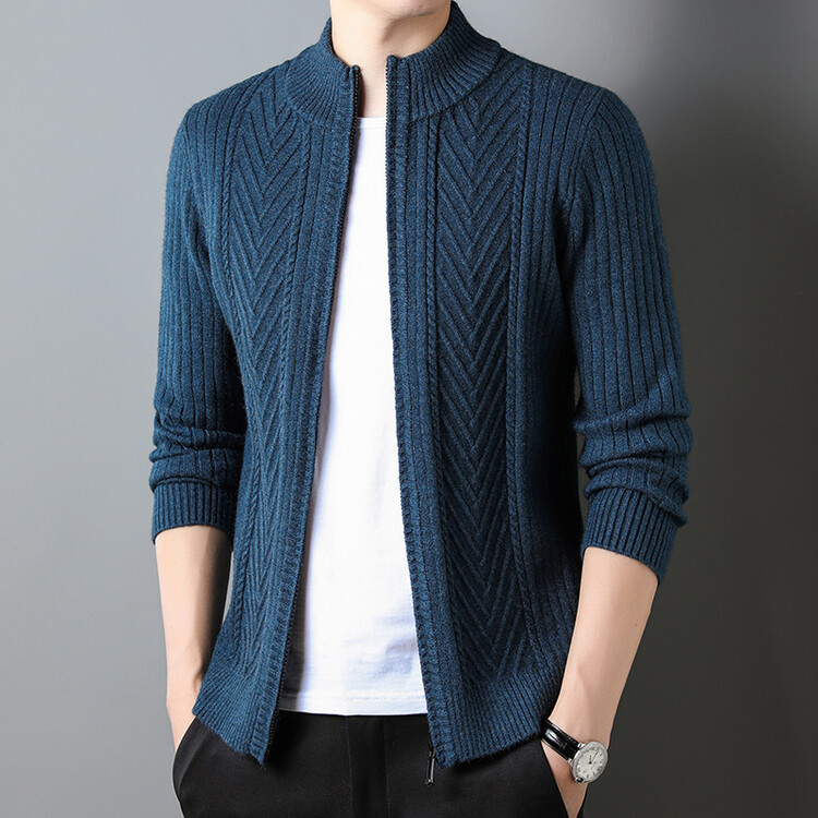 Nuevo suéter cárdigan informal de invierno 2023 para hombre, de manga larga, estilo ejecutivo, con cuello alto, tejido de punto para hombre