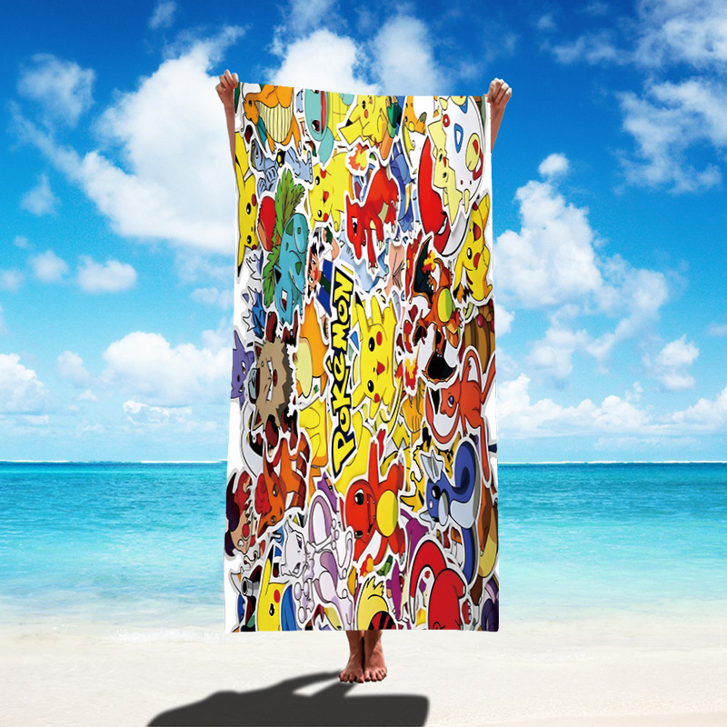 Pikachu Cartoon Digital Printing Microfiber Lightweight Breathable Quick-drying Super Absorbent Bath Towel Yoga Beach Towel