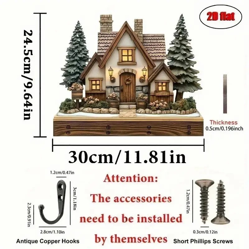 新着カラフルな木製キャビンキーハンガーフラットグラフィックデザインリビングルームの装飾木製置物キーハンガー|undefined