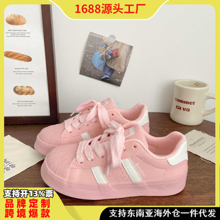 Cross-Border Pink Thick-Soled Sneakers for Women with Shell Toe New Niche Live Broadcast Low-Top Versatile Foreign Trade Sports Women's White Shoes