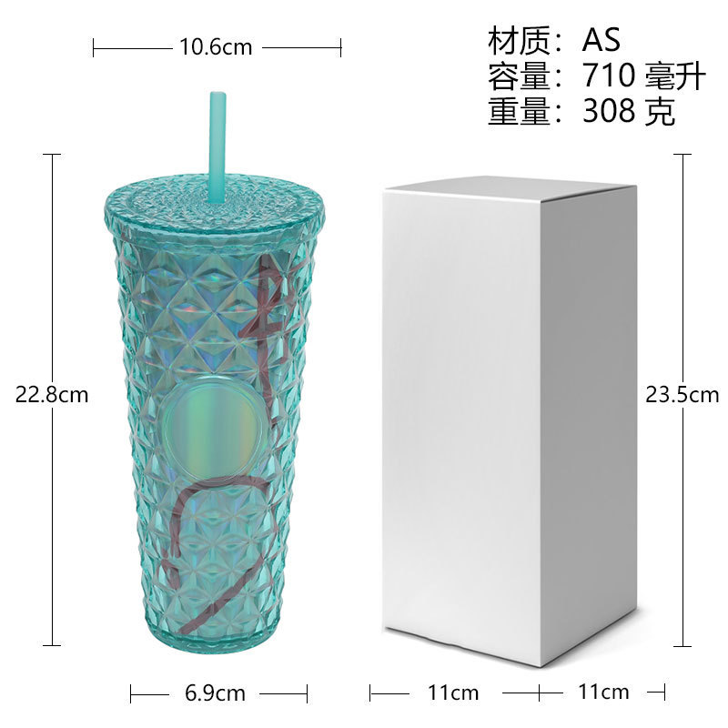 新款亚马逊as双层塑料杯 便携创意加厚随手杯时尚个性女士吸管杯|undefined