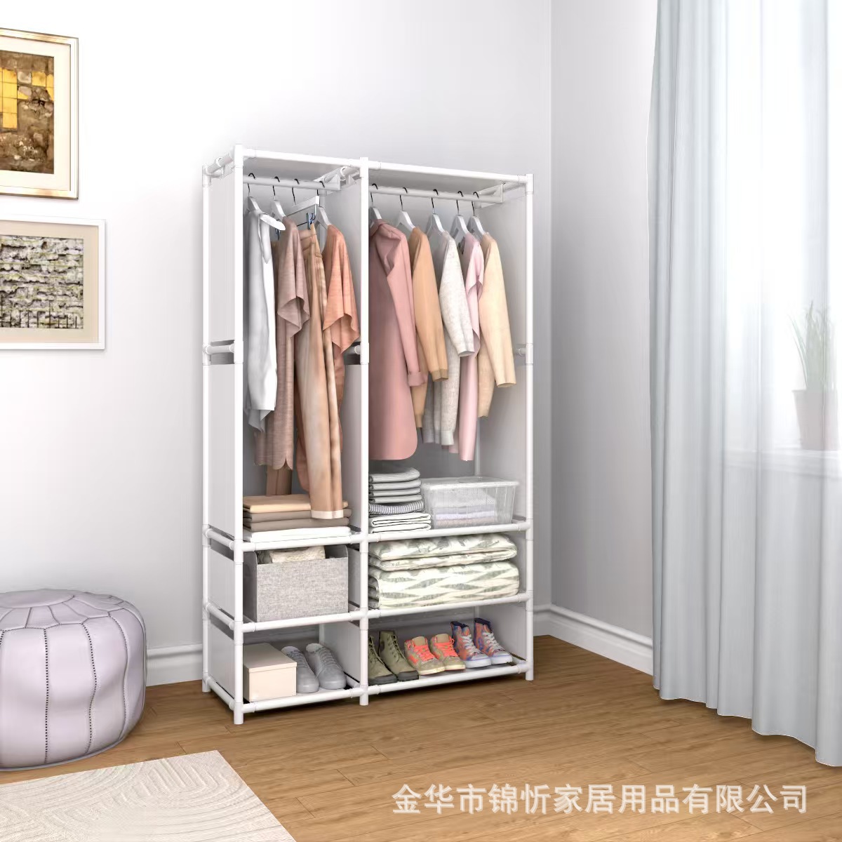 Armario simple, nuevo tipo de percha de sombrero, percha de ropa multifuncional, armario de piso para el dormitorio, percha de ropa simple.