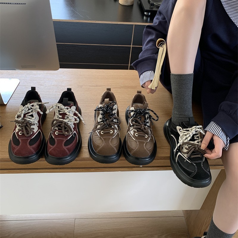 首谷复古小众配阔腿裤的老爹鞋女款2025新款厚底小个子增高丑萌鞋|undefined