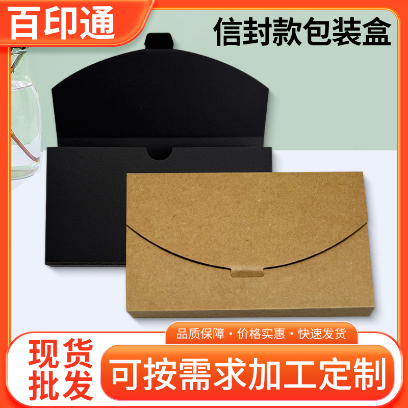 现货一片式明信片信封式包装盒加厚复古牛皮纸钢化膜手机壳包装盒