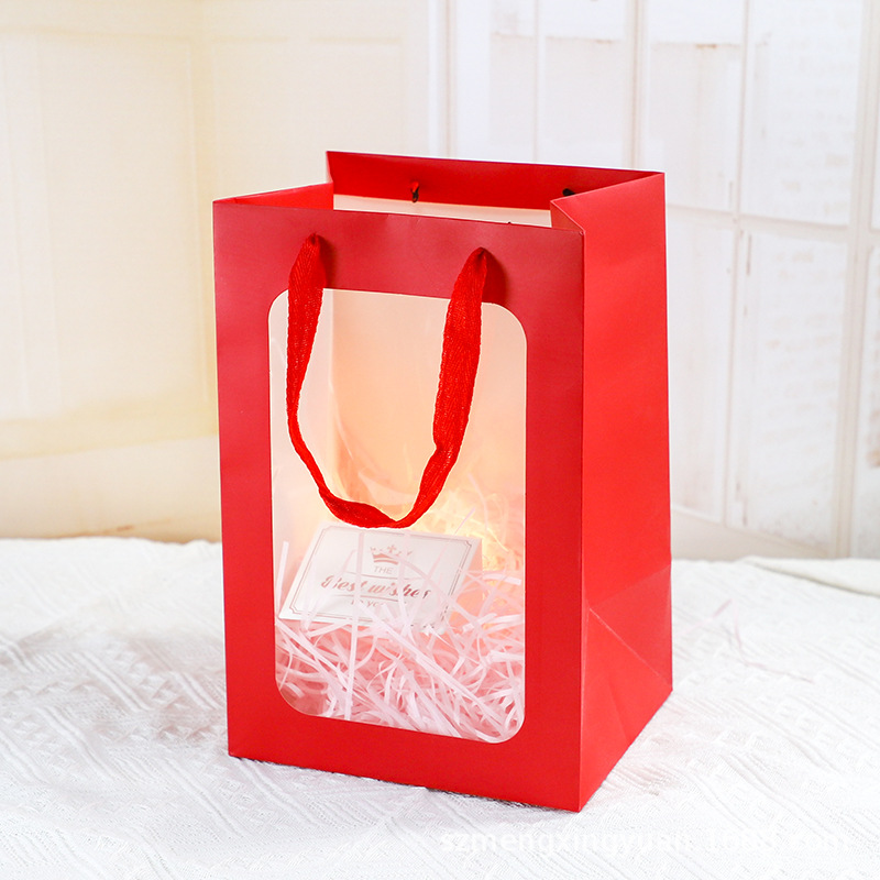 Extra grande ventana cumpleaños graduación temporada bolsa de regalo ramo transparente cuadrado sola flor caja de regalo bolso