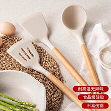 耐高温木柄硅胶厨具硅胶铲勺三件套炒菜锅铲厨房用品不粘锅铲套装