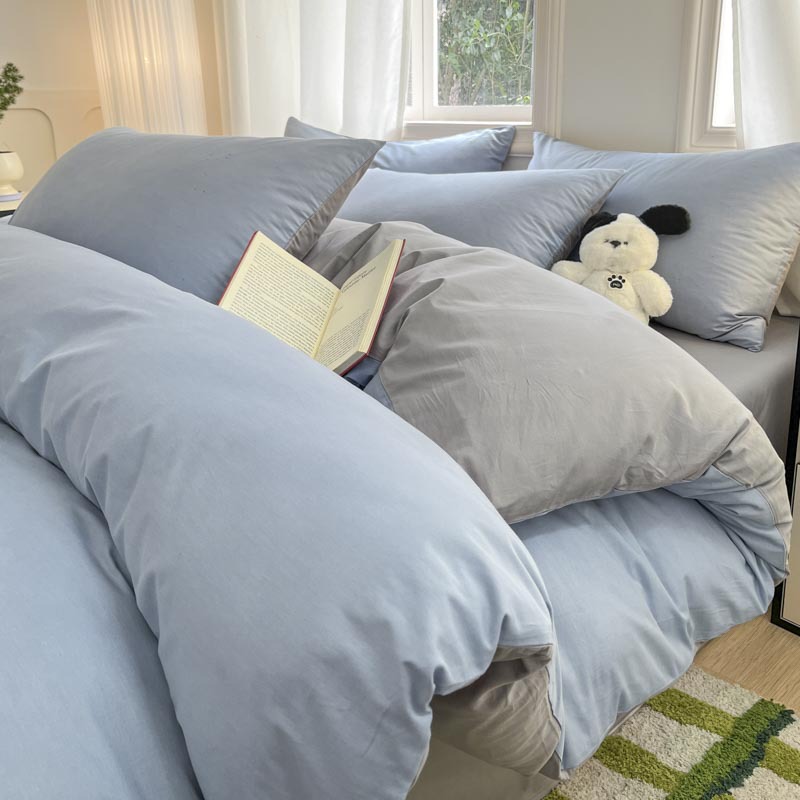 Class a Encrypted Cotton Four-Piece Set 40 Count 13376 Simple Style Pure Color Double Pure Cotton Single Quilt Cover Pillowcase Three-Piece Set