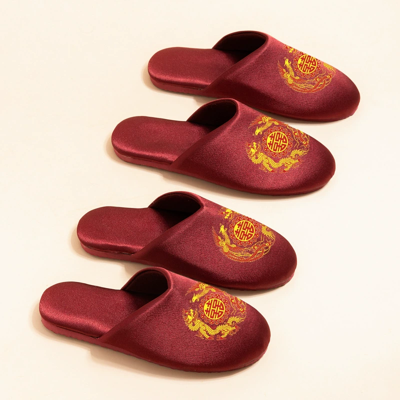 Свадебные тапочки свадебные праздничные бордовые пары драконы и фениксы двойные счастливые свадебные свадебные летние тапочки для жениха и невесты