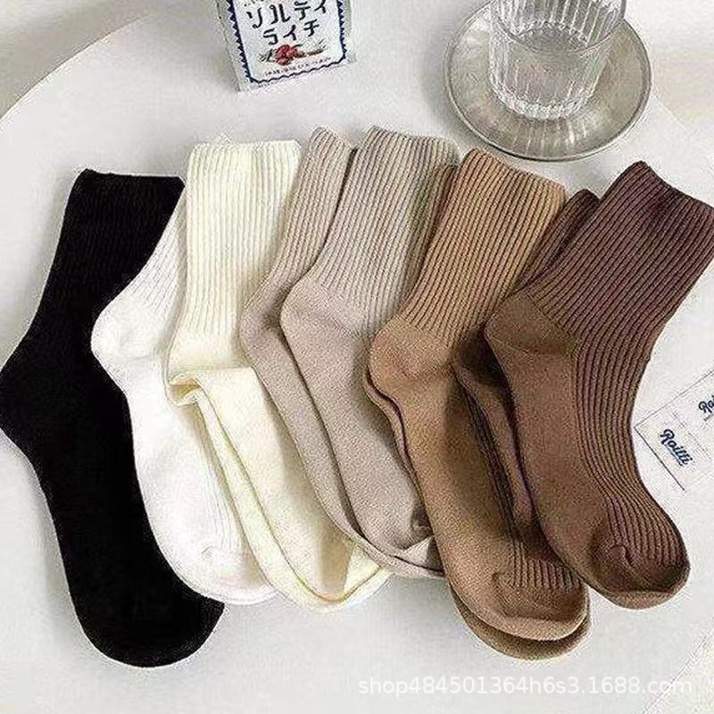 Women's Mid-Calf Socks Autumn Ins Trendy Versatile Solid Color Sports Couple Long Socks Women's Solid Color Maternity Socks Khaki Coffee