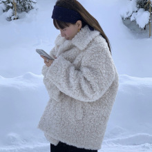 现货2025冬季新韩国东大门le*obe宽松纯色翻领内夹棉毛绒绒外套女