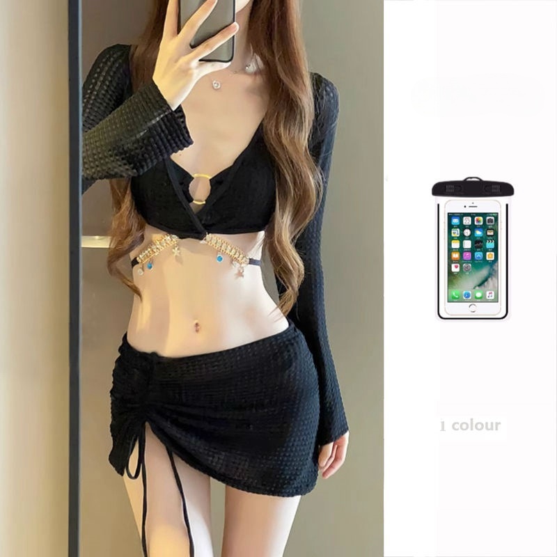 ビキニ水着女性 2024 新しい 4 ピースセット白セクシーなスプリット水着痩身休暇温泉|undefined