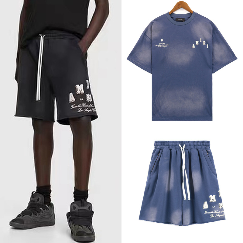 Men's Shorts Foreign Trade Trendy Brand AMIRI New Products Washed and Broken Treatment Amiri Letter Printed Casual Shorts