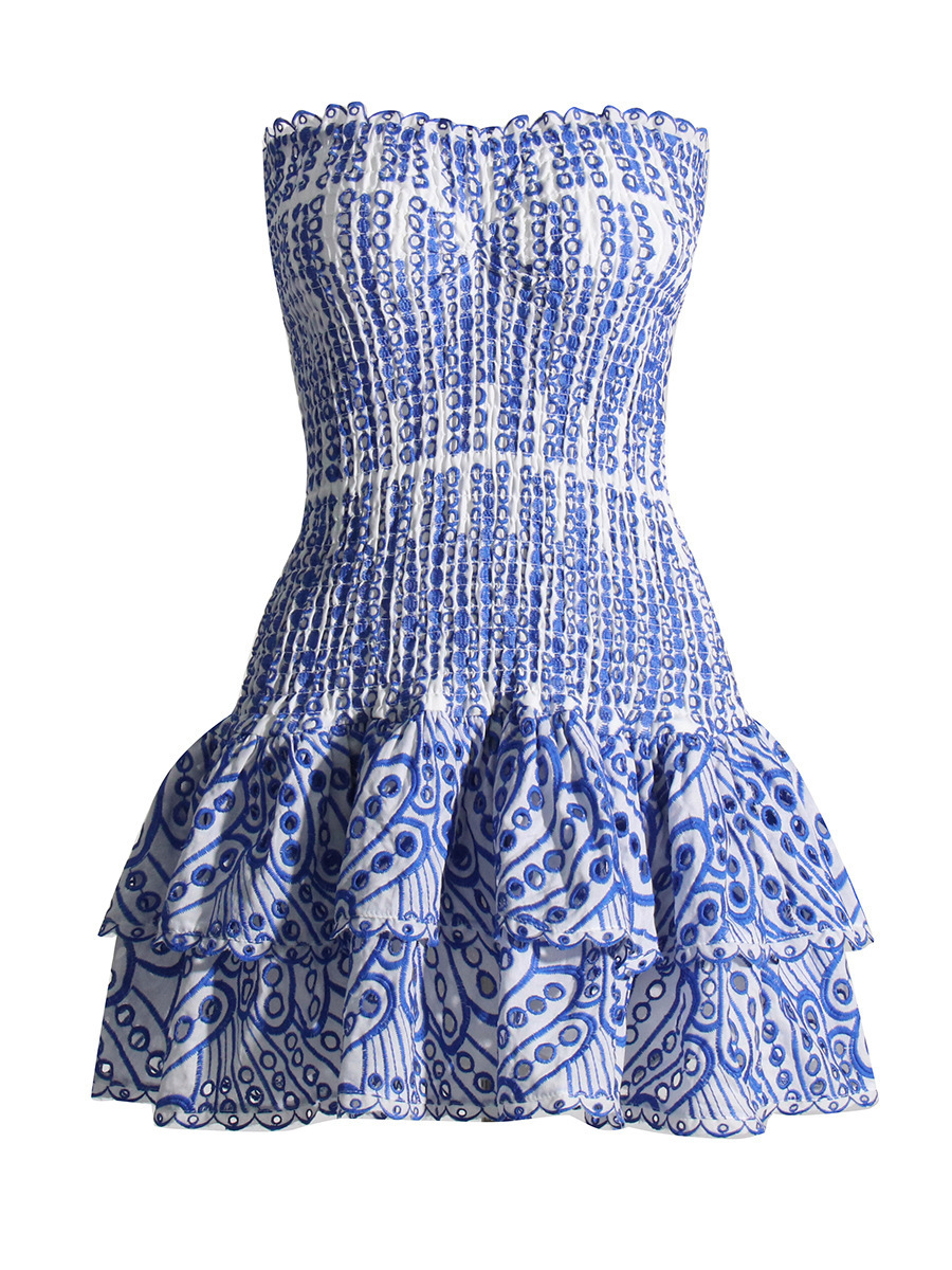 Cross-border European And American Embroidered Dress Women, 2025 New Model, High-end Strapless Off-shoulder Puffy Mini_ecoleips.com