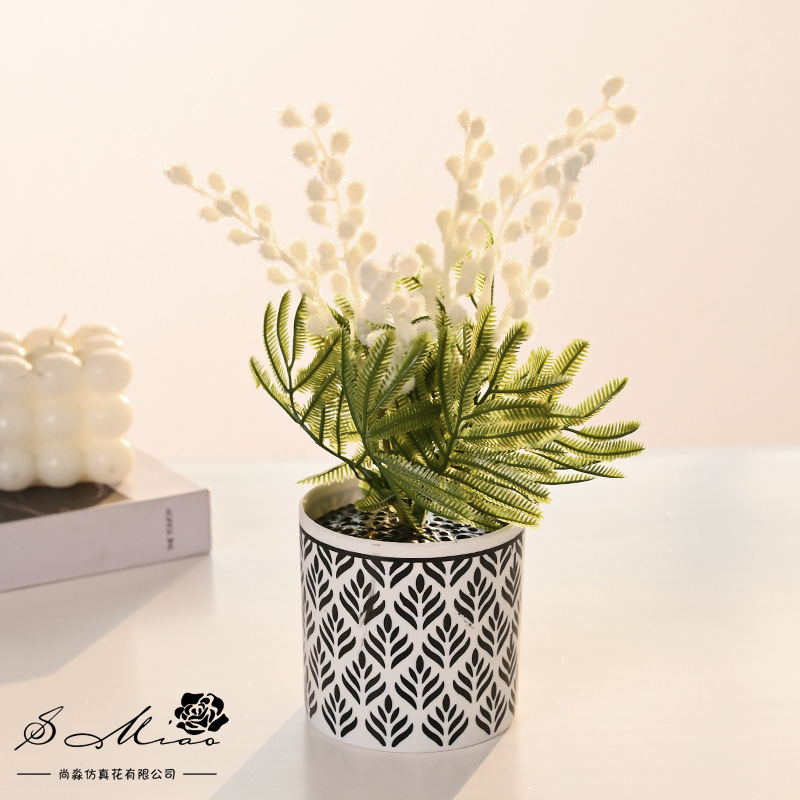 Acacia pequeña plantación de bonsai imitación de flores verdes decoración de escritorio decoración floral de sala de estar interior image 4
