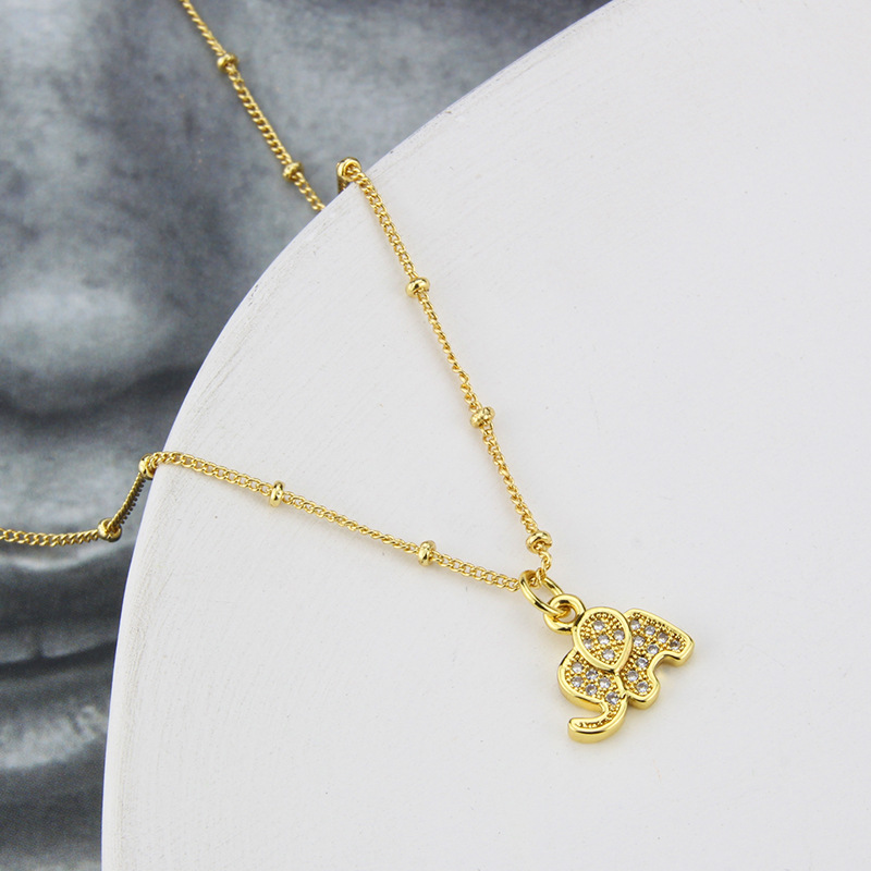 new diamond golden elephant pendant copper gold-plated necklace