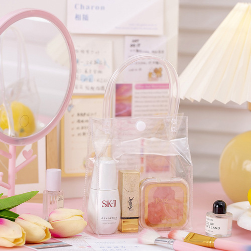PVC transparent handbag wholesale simple snap gift souvenir milk tea packaging waterproof plastic hand bag