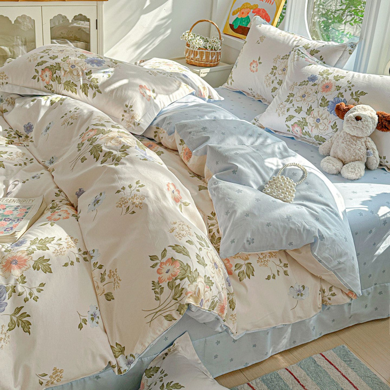 ins caricatura para niños algodón cama de cuatro piezas set 100 sábanas de flor de algodón sábanas