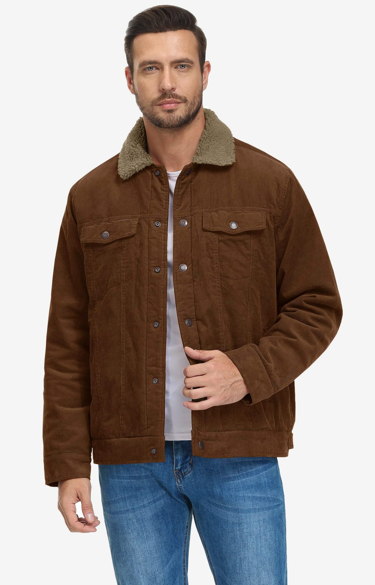 Men's 2024 new corduroy lapel long sleeved plush loose casual men's jacket_voghion.com