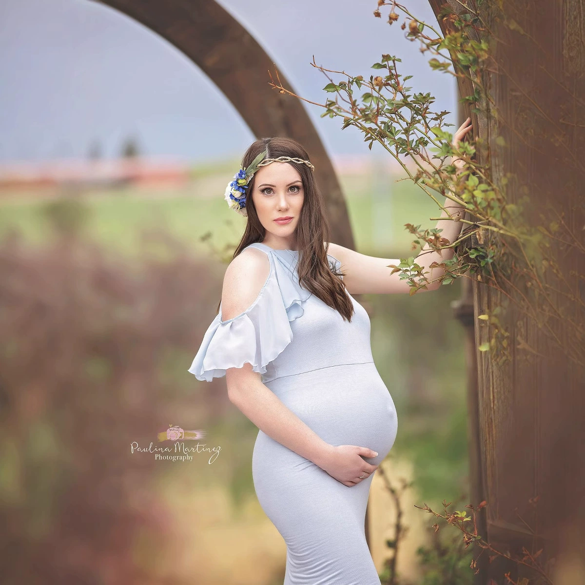 Long skirt for pregnant, bodysuit, European style, with short sleeve