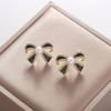 Silver needle, earrings from pearl with bow, fashionable accessory, Korean style, simple and elegant design, light luxury style
