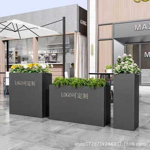 Customized Outdoor Stainless Steel Flower Box Balcony Planting Box Square Commercial Street Rectangular Flower Bed Iron Finished Flower Trough