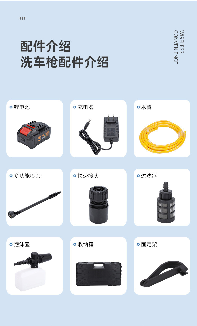 Cross-Border Household Rechargeable Multi-Function Car Washing Machine, Vehicle-Mounted Lithium Battery Car Washing Machine, Outdoor High-Power Wireless Car Washing Water Gun