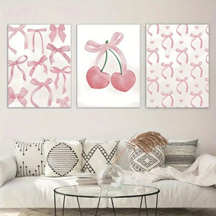 Modern Foreign Trade Hot-Selling Pink Watercolor Bow Cherry Living Room Bedroom Canvas Decorative Painting Core Poster Frameless