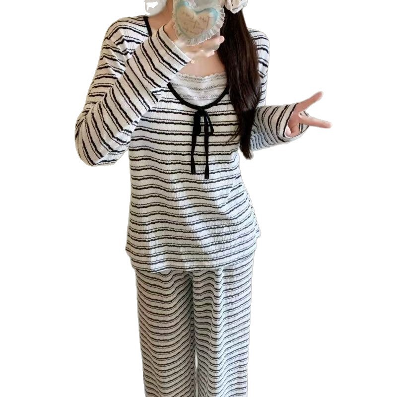 长袖云朵棉睡衣女款2025新款春秋季甜美公主风蕾丝家居服秋季套装|undefined